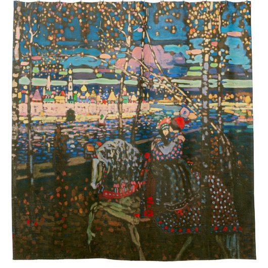 Abstract Kandinsky Riding Paar Kleurrijk Douchegordijn (Voorkant)