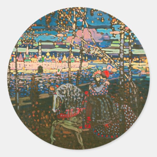 Abstract Kandinsky Riding Paar Kleurrijk Ronde Sticker (Voorkant)