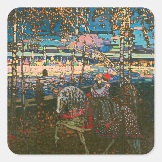 Abstract Kandinsky Riding Paar Kleurrijk Vierkante Sticker (Voorkant)