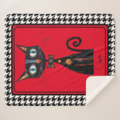 Abstract Kat Black Houndstooth Sherpa Deken (Voorkant (horizontaal))