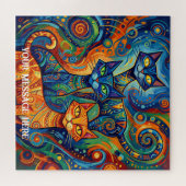 Abstract kattenfamilieportret legpuzzel (Horizontaal)