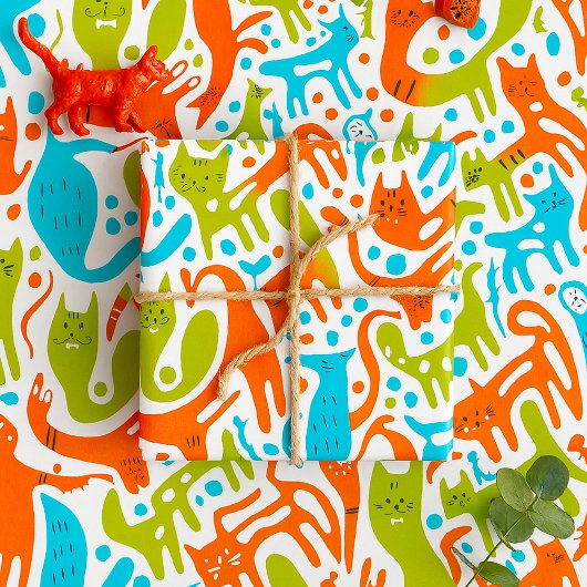 Abstract kattenpatroon grillige moderne huisdieren cadeaupapier