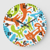 Abstract kattenpatroon grillige moderne huisdieren grote klok (Voorkant)