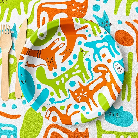 Abstract kattenpatroon grillige moderne huisdieren papieren bordje