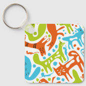 Abstract kattenpatroon grillige moderne huisdieren sleutelhanger (Voorkant)