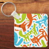 Abstract kattenpatroon grillige moderne huisdieren sleutelhanger (Voorkant)
