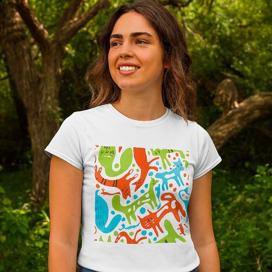 Abstract kattenpatroon grillige moderne huisdieren t-shirt