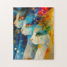Abstract kattenportret tegen een levendige sterren legpuzzel