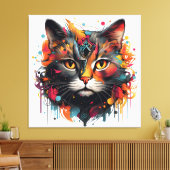 Abstract kattenschilderij - kleurrijke katachtige canvas afdruk (Insitu (Woonkamer))