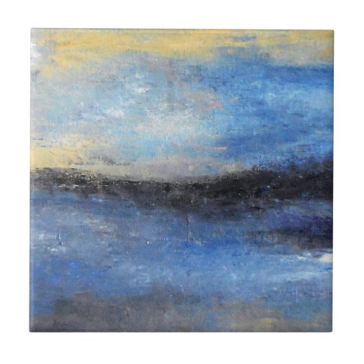 Abstract keramisch beestje met blauw geel strand tegeltje (Voorkant)