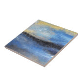 Abstract keramisch beestje met blauw geel strand tegeltje (Zijkant)