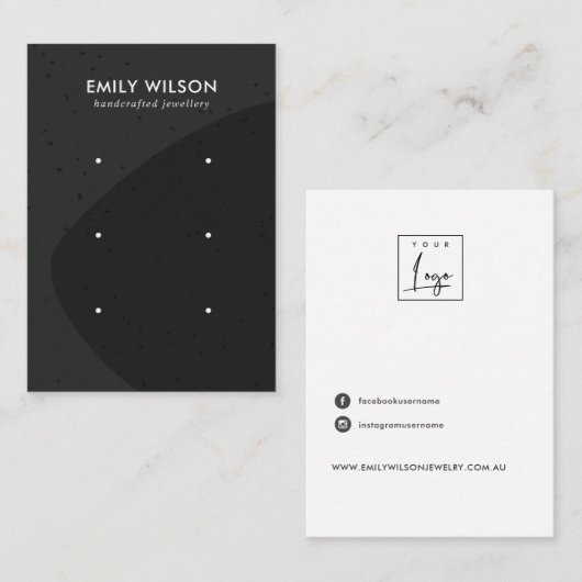 ABSTRACT KERAMISCH GRIJS ZWART 3 STUD OORBEL DISPL VISITEKAARTJE (Voorkant / Achterkant)