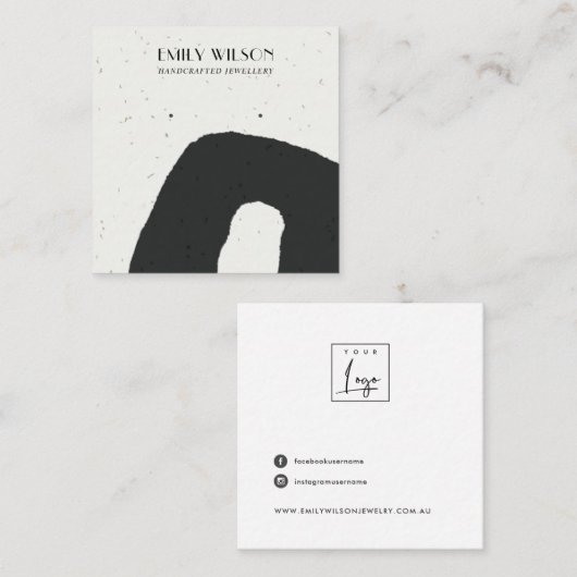 ABSTRACT KERAMISCH ZWART WIT STUD OORBEL DISPLAY VIERKANTE VISITEKAARTJE (Voorkant / Achterkant)