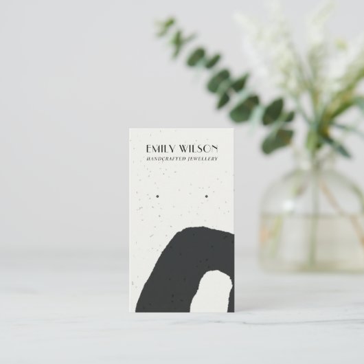 ABSTRACT KERAMISCH ZWART WIT STUD OORBEL DISPLAY VISITEKAARTJE (Staand voorkant)