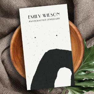 ABSTRACT KERAMISCH ZWART WIT STUD OORBEL DISPLAY VISITEKAARTJE