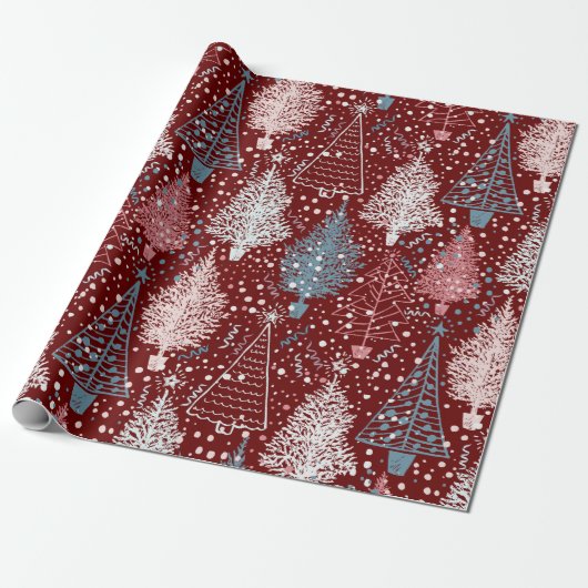 Abstract kerstboompatroon cadeaupapier (Uitgerold)