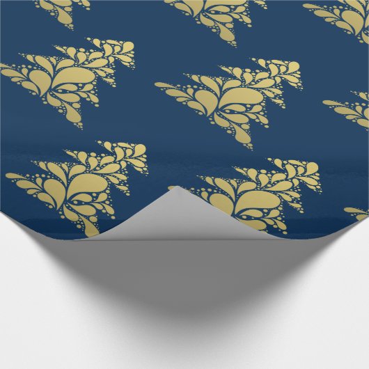 Abstract kerstboompatroon van Navy en Gold Cadeaupapier (Hoek)