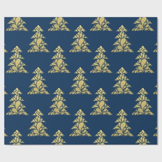 Abstract kerstboompatroon van Navy en Gold Cadeaupapier (Vlak)