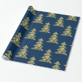 Abstract kerstboompatroon van Navy en Gold Cadeaupapier (Uitgerold)