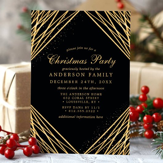 Abstract kerstfeest met zwarte en goudgeometrische kaart