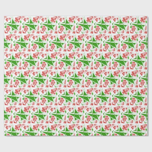 Abstract, Kerstmis design van rood, groen, & wit Cadeaupapier (Vlak)