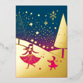 Abstract Kerstthema Illustratie Goud Roze Folie Feestdagenkaart (Voorkant)