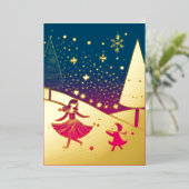 Abstract Kerstthema Illustratie Goud Roze Folie Feestdagenkaart (Staand Voorkant)