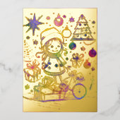 Abstract kerstthema kind goudfolie folie feestdagenkaart (Voorkant)