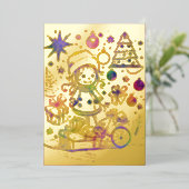 Abstract kerstthema kind goudfolie folie feestdagenkaart (Staand Voorkant)