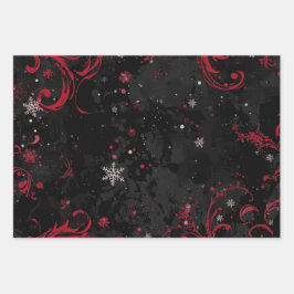 Abstract kerstwervelpatroon op dramatisch zwart inpakpapier vel