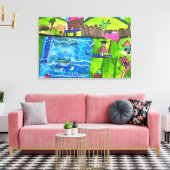 Abstract Kids Drawing Poolside Fun Canvas Afdruk (Insitu (Woonkamer))