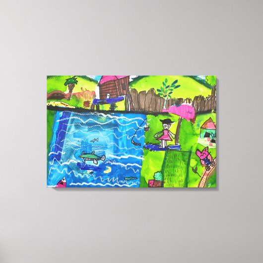 Abstract Kids Drawing Poolside Fun Canvas Afdruk (Voorkant)