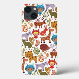 Abstract kind en dieren patroon iPhone 13 hoesje