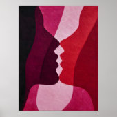 Abstract Kissing Silhouettes in Red & Magenta Poster (Voorkant)