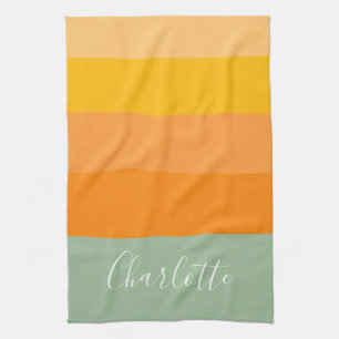 Abstract Kleurblok Strepen Oranje Mint Naam Theedoek