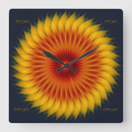 ABSTRACT KLEURENKORT SUNFLOWER PATROON VIERKANTE KLOK