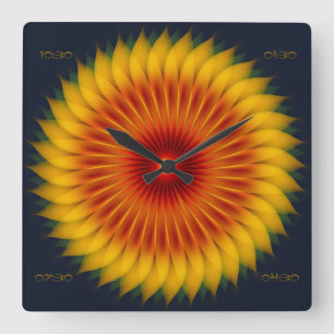 ABSTRACT KLEURENKORT SUNFLOWER PATROON VIERKANTE KLOK