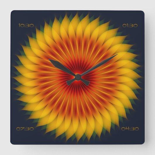 ABSTRACT KLEURENKORT SUNFLOWER PATROON VIERKANTE KLOK (Voorkant)