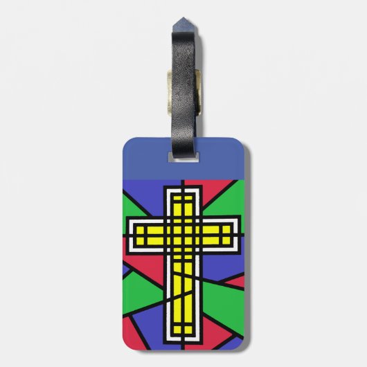 Abstract kleurenkruis ontwerp bagagelabel (Achterkant verticaal)