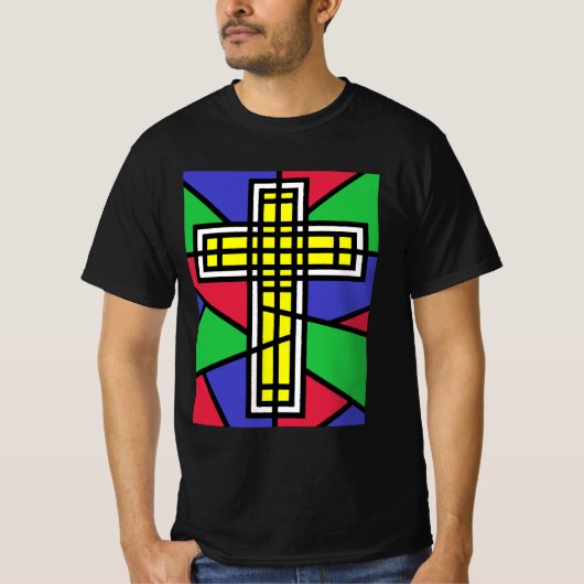 Abstract kleurenkruis ontwerp t-shirt (Voorkant)