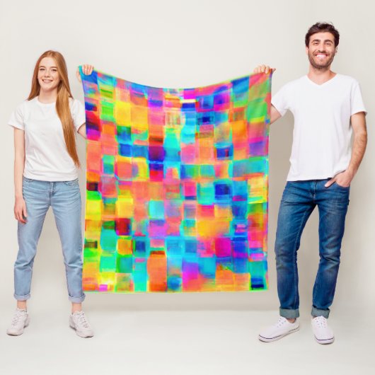 Abstract Kleurenraster Fleece Deken (In situ)