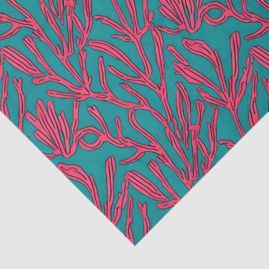 Abstract kleurenrood roze en Blauwgroen patroon Tissuepapier (Detail)