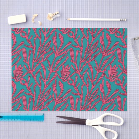 Abstract kleurenrood roze en Blauwgroen patroon Tissuepapier (Craft)