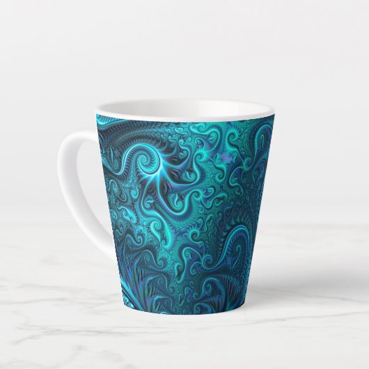 Abstract kleurig blauw en Blauwgroen spiraal patro Latte Mok (Linkerhoek)