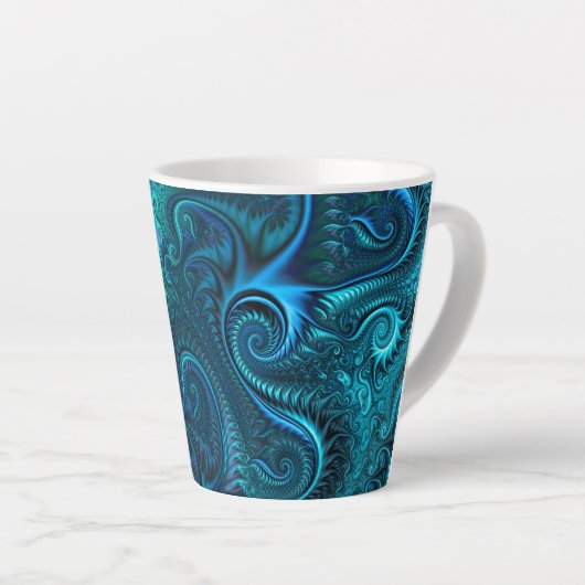 Abstract kleurig blauw en Blauwgroen spiraal patro Latte Mok (Rechterhoek)