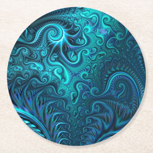 Abstract kleurig blauw en Blauwgroen spiraal patro Ronde Kartonnen Onderzetter (Voorkant)