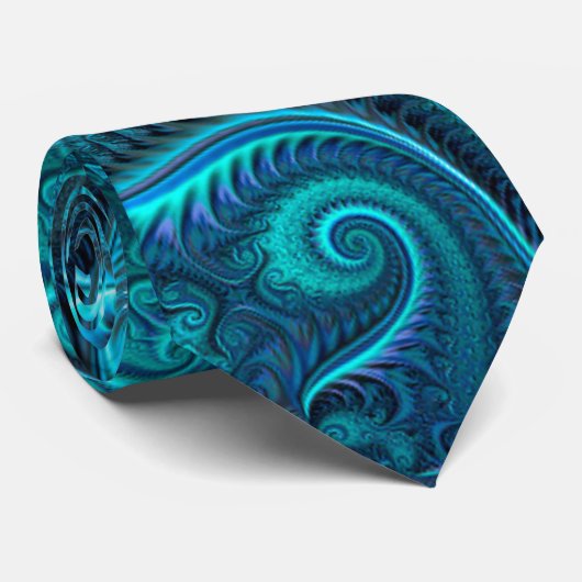 Abstract kleurig blauw en Blauwgroen spiraal patro Stropdas (Opgerold)