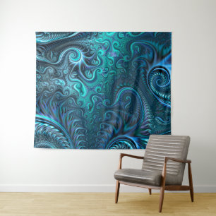 Abstract kleurig blauw en Blauwgroen spiraal patro Wandkleed