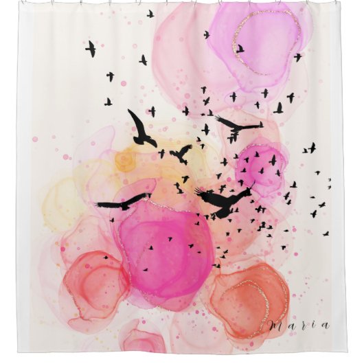 Abstract kleurig vogelpatroon douchegordijn (Voorkant)