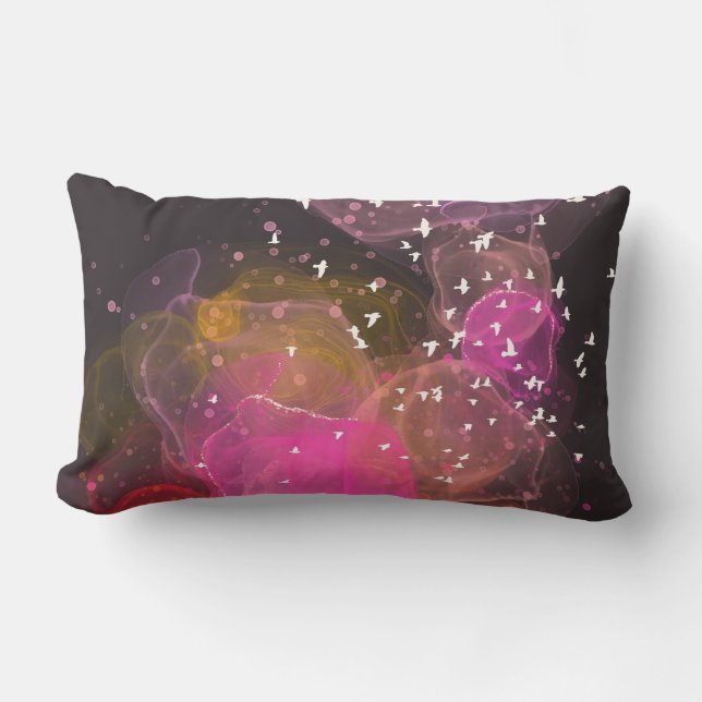 Abstract kleurig vogelpatroon kussen (Voorkant)